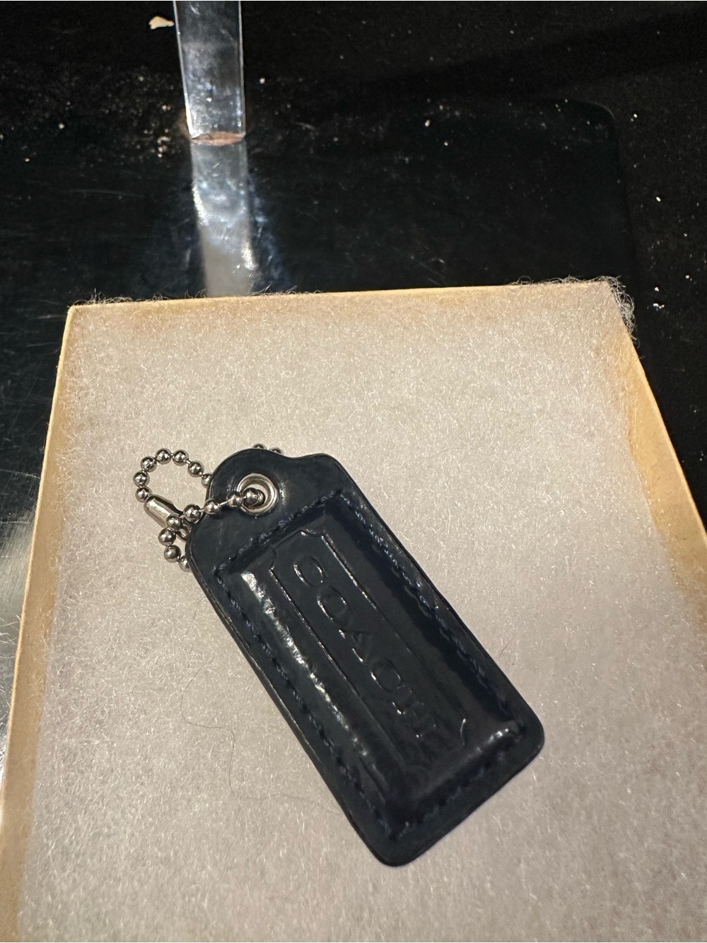 Coach Navy Blue Patent Leather Hang Tag with Ball Chain